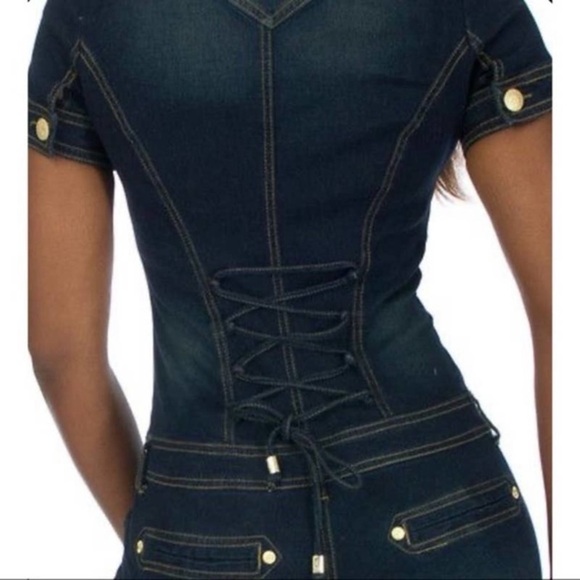 COPY - Baby Phat Y2K Denim Gold Zipper- Back Corseted Tie size 5 - Picture 3 of 13